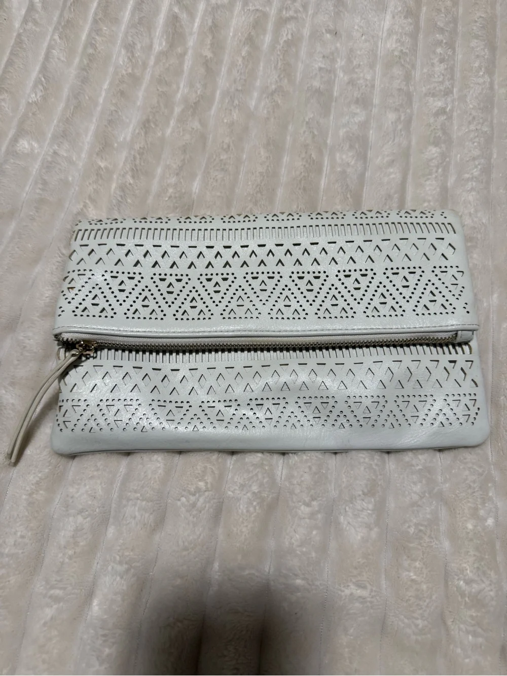 White Laser-Cut Fold-Over Clutch Bag